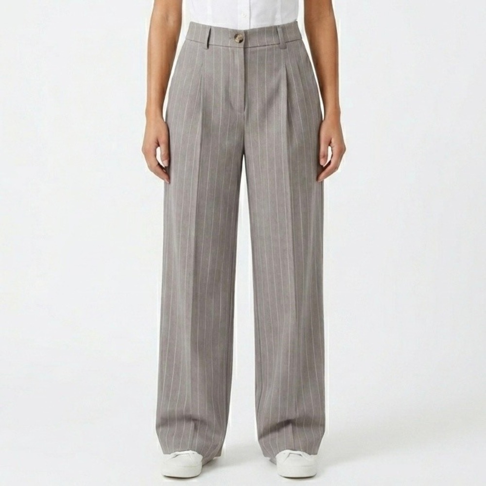 HOUSE OF HARLOW 1960 Pinstripe‎ Wide-Leg Trouser Grey Women Size Small High-Rise